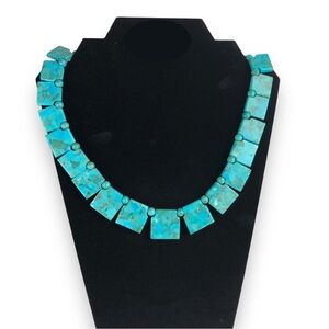 Turquoise Southwestern Statement Necklace Graduated Slab Beads 925 Silver Clasp